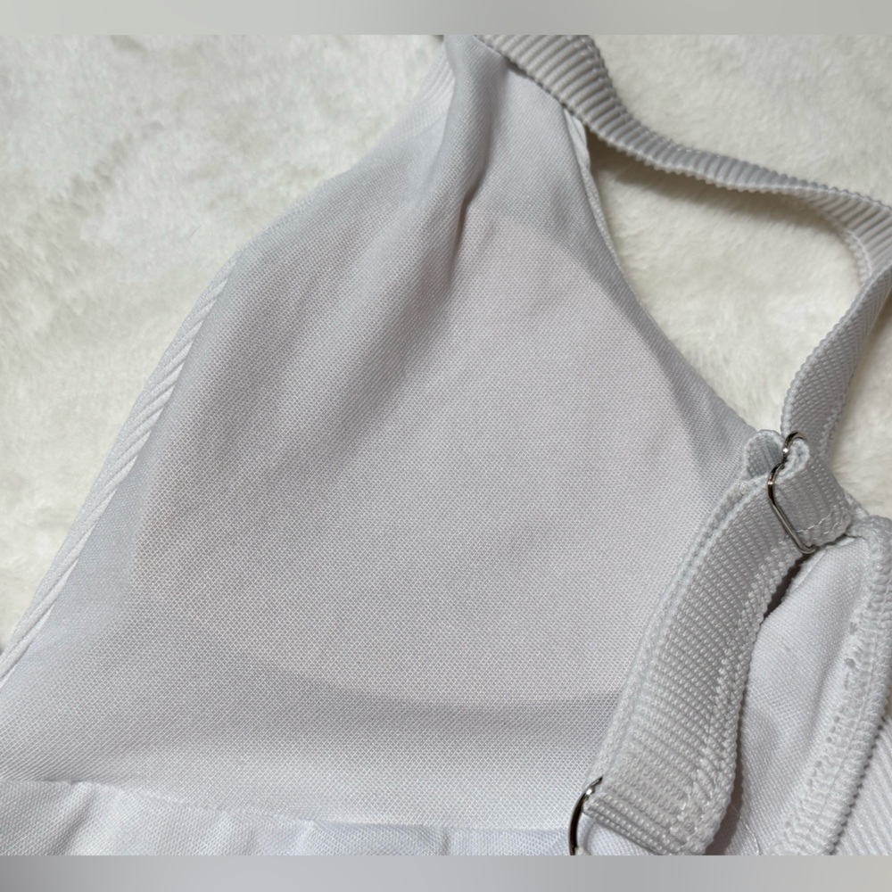 Zaful White Ribbed Ruffle Bikini Top - Picture 8 of 9